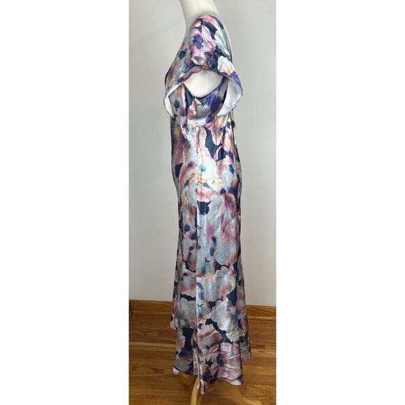 NWT Rails Dina Midnight Verbena Floral Maxi V-Neck Satin Dress S Flutter Sleeve - Picture 4 of 9